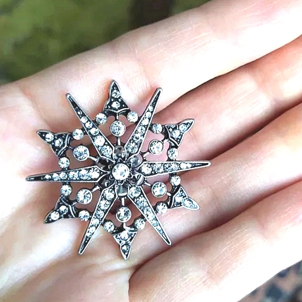 NWT Stars  Antiqued Silver and Crystals  Brooch. Inspired by Ottoman Star
